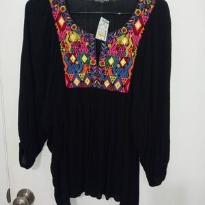 Cha Cha Vente Embroidered Floral Sheer Blouse